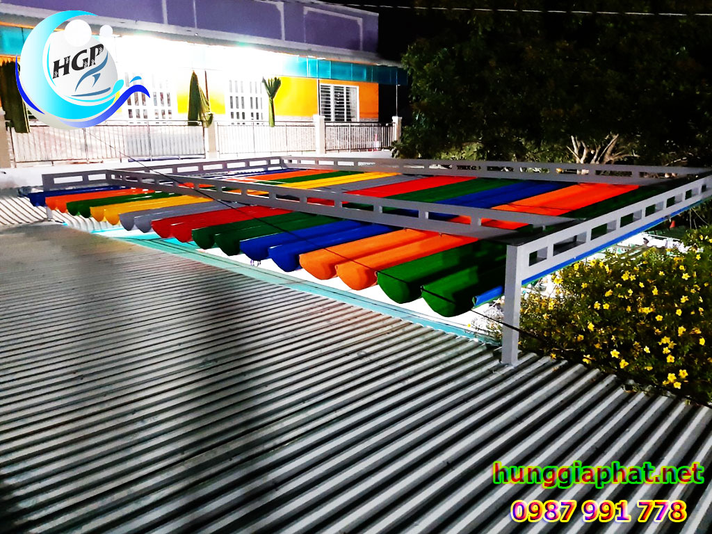 Thi Công Mái Xếp Lượn Sóng Mái Che Mái Hiên Di Động Trường Học Cơ Quan